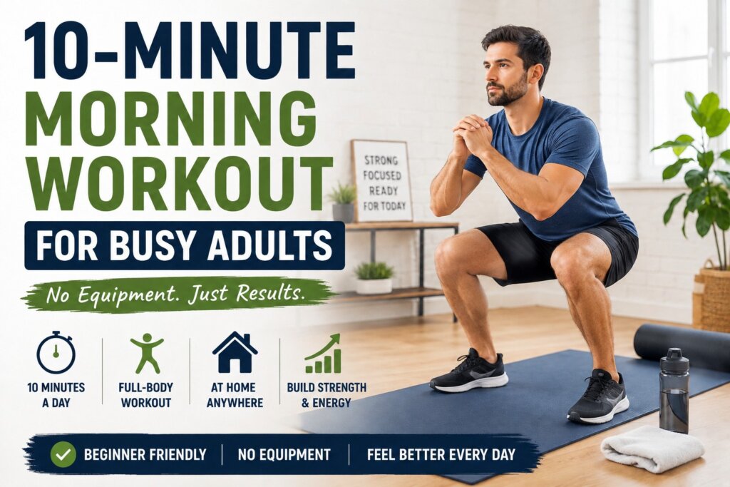 beginner doing a 10-minute morning workout at home
