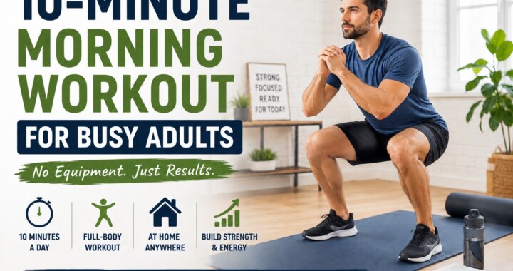 beginner doing a 10-minute morning workout at home