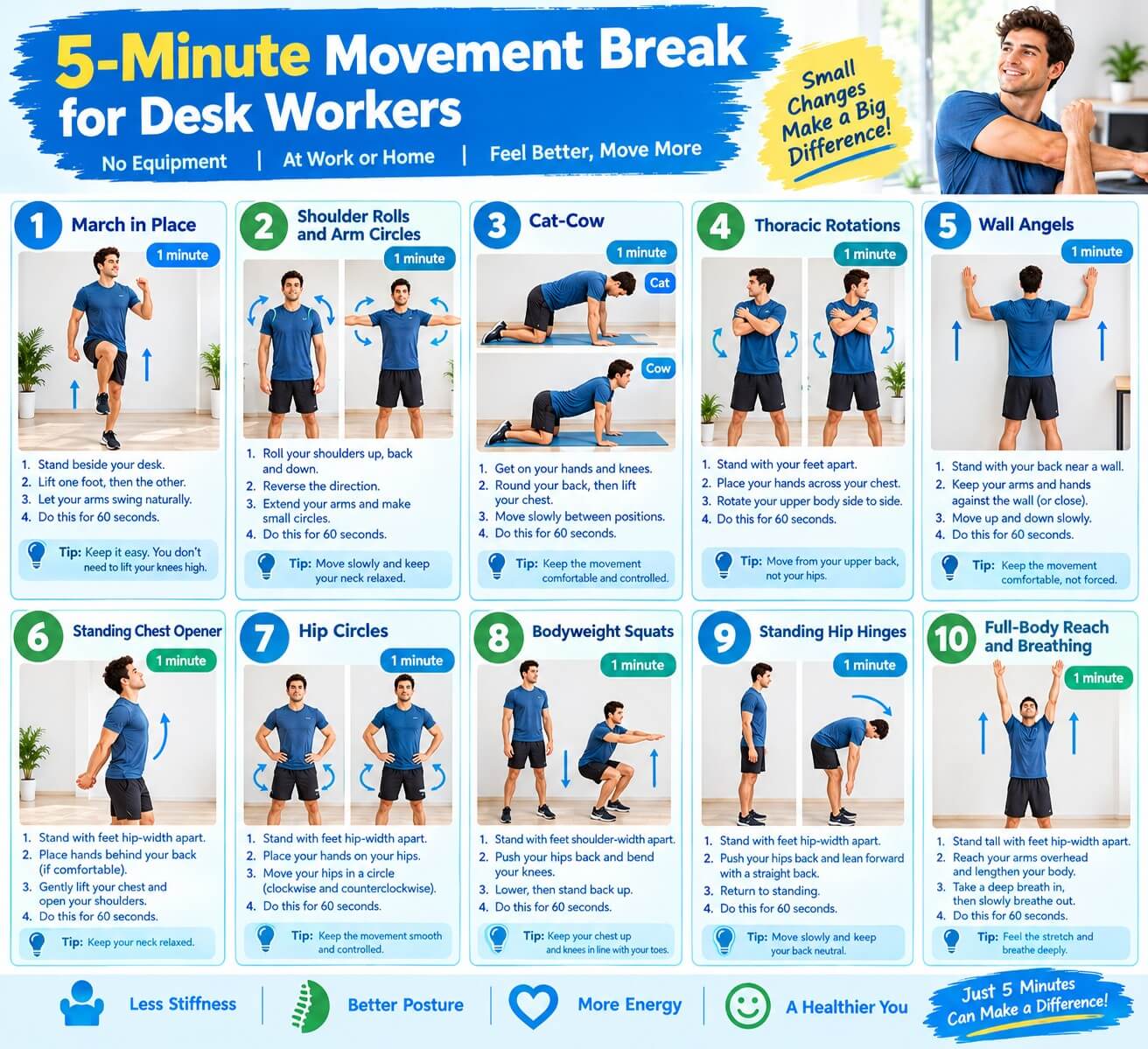 5-minute movement break for desk workers steps