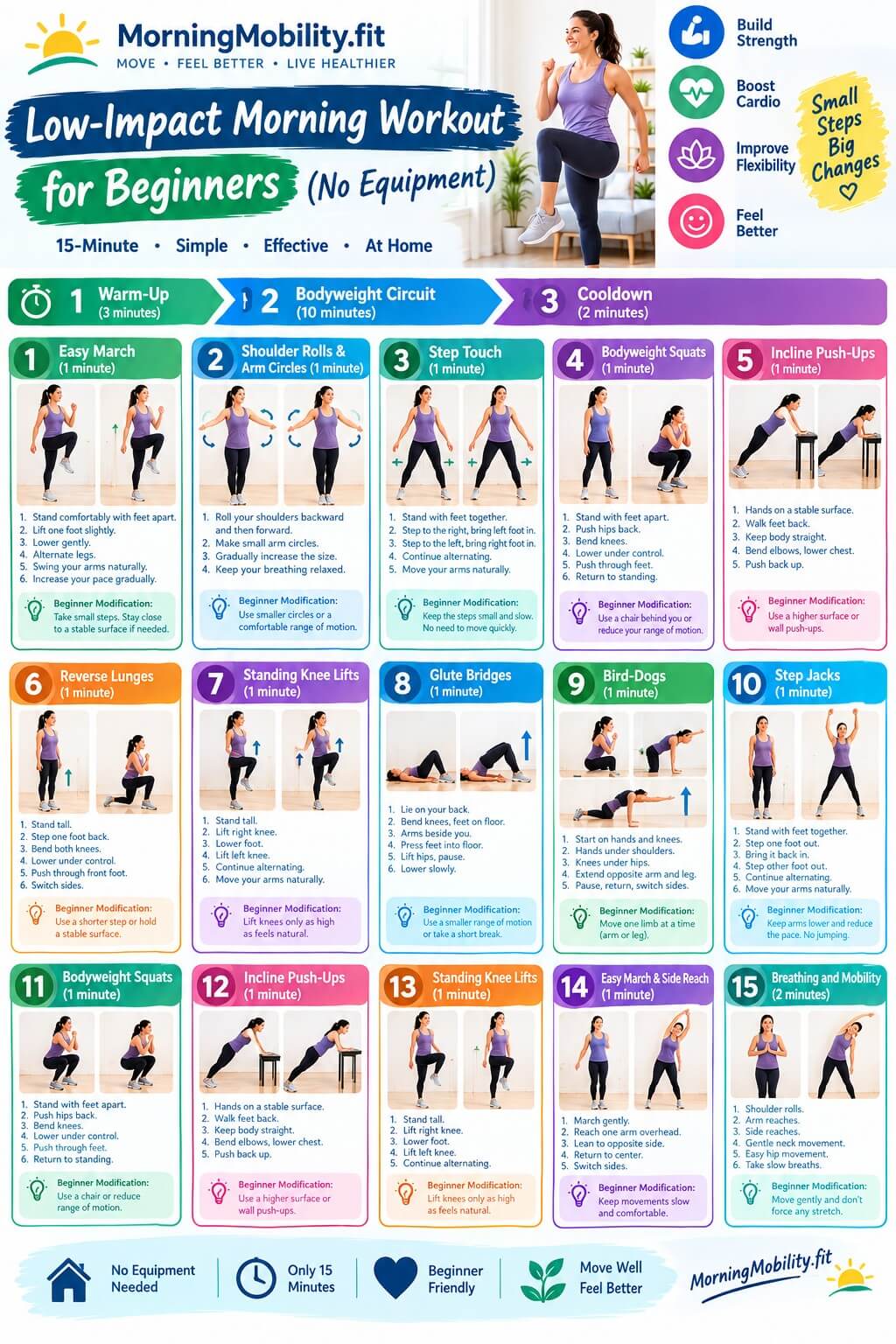 low-impact morning workout for beginners with no equipment