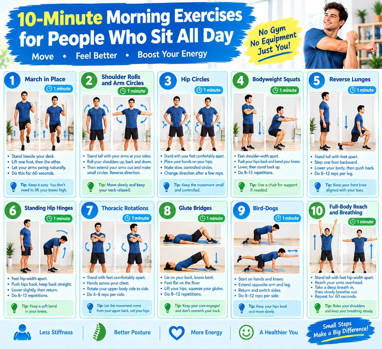 morning exercises for people who sit all day steps