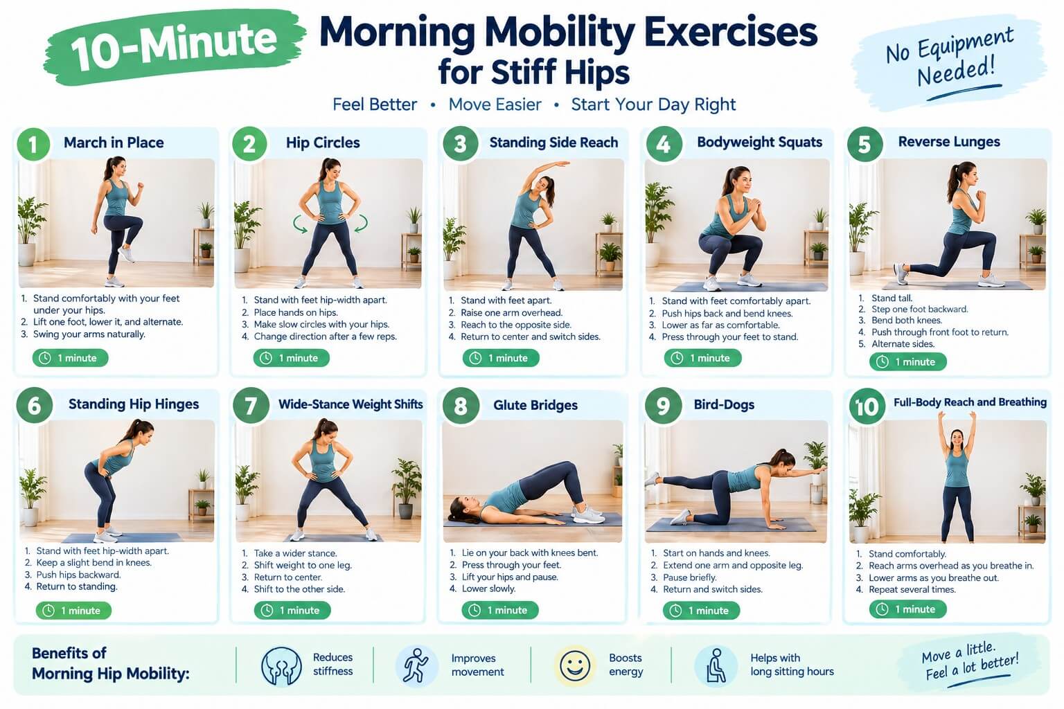 morning mobility exercises for stiff hips steps for beginners