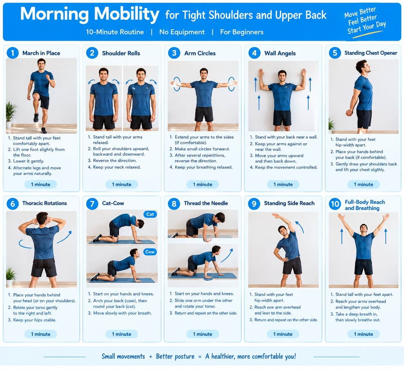 morning mobility exercises for tight shoulders and upper back steps