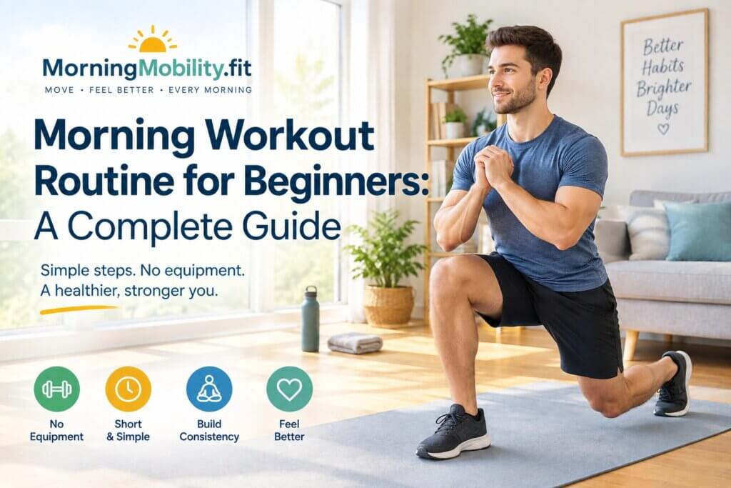 beginner doing a simple morning workout routine at home