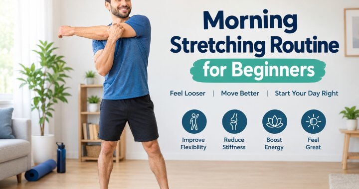 Male instructor demonstrating a morning stretching routine for beginners